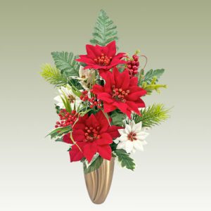 Poinsettia and Berries Crypt Arrangement